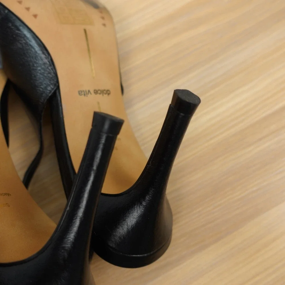 Dolce Vita Womens Slingback Pumps 8 Black Old Money Party Leather Kitten Heels